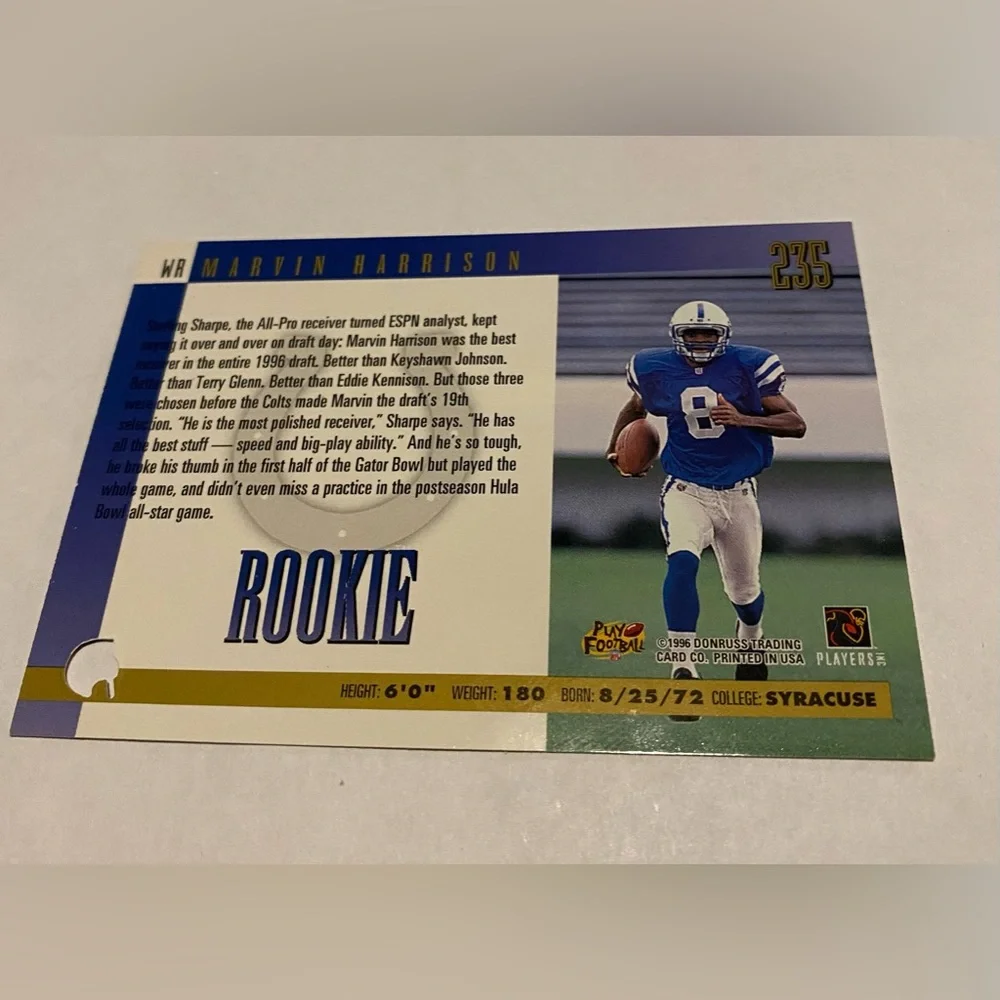 Marvin Harrison RC Rookie Rare! 1996 Donruss Football Card Press Proof Vintage - Picture 2 of 4